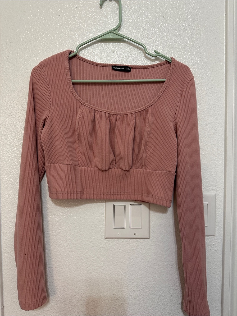 Ribbed Dusty Rose Long Sleeve Crop Top